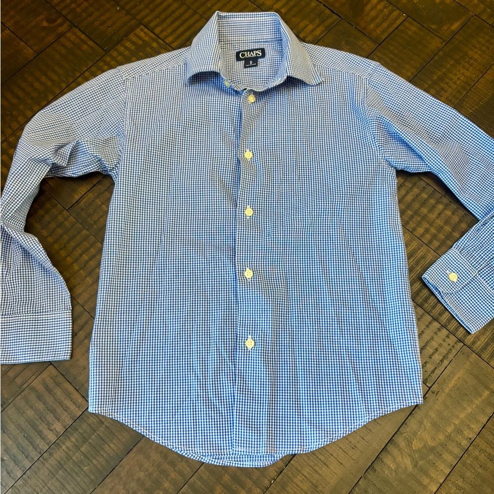 Chaps Blue and White Checkered Kids Button Down Shirt